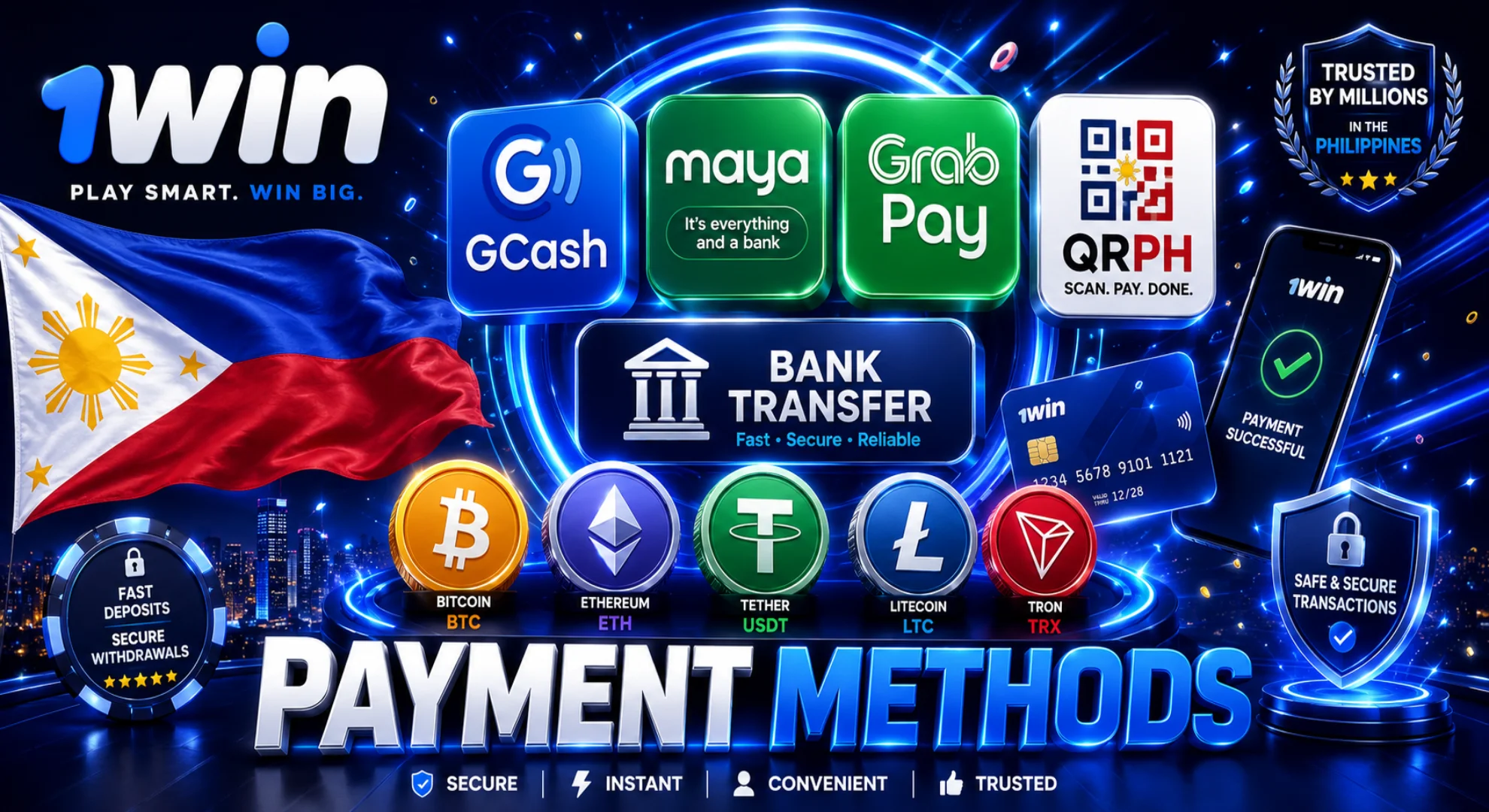 payment methods at 1win casino philippines