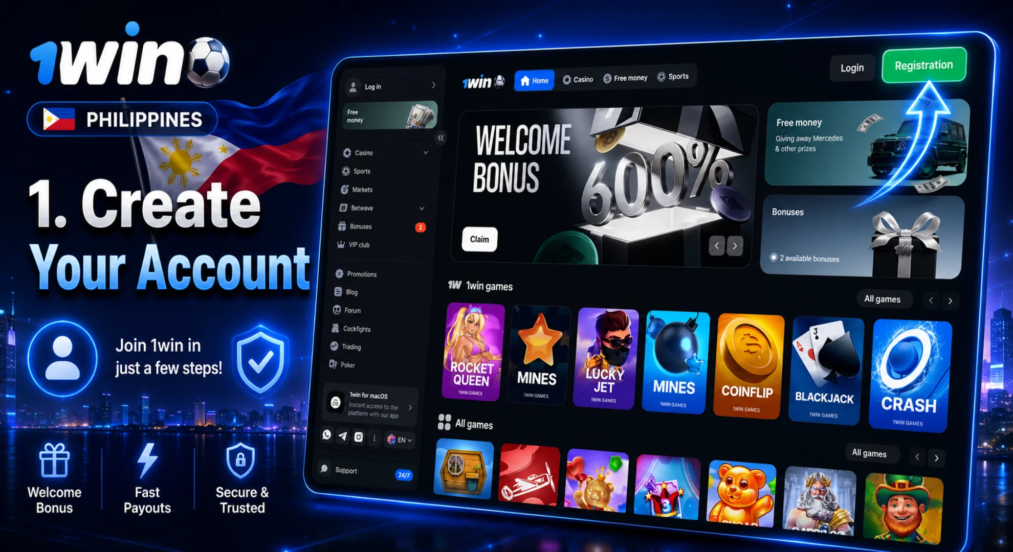 create account at casino 1win