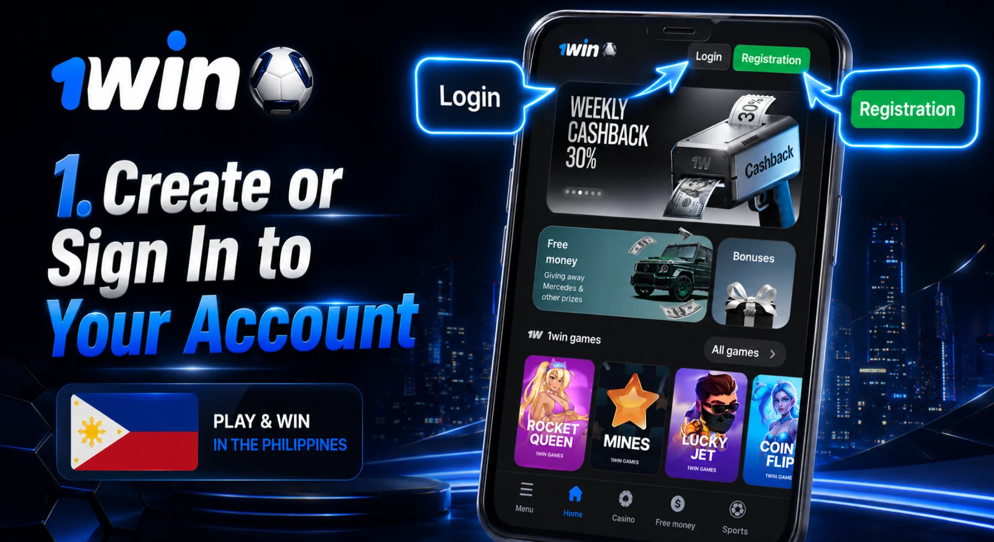 create or sign in to your 1win account