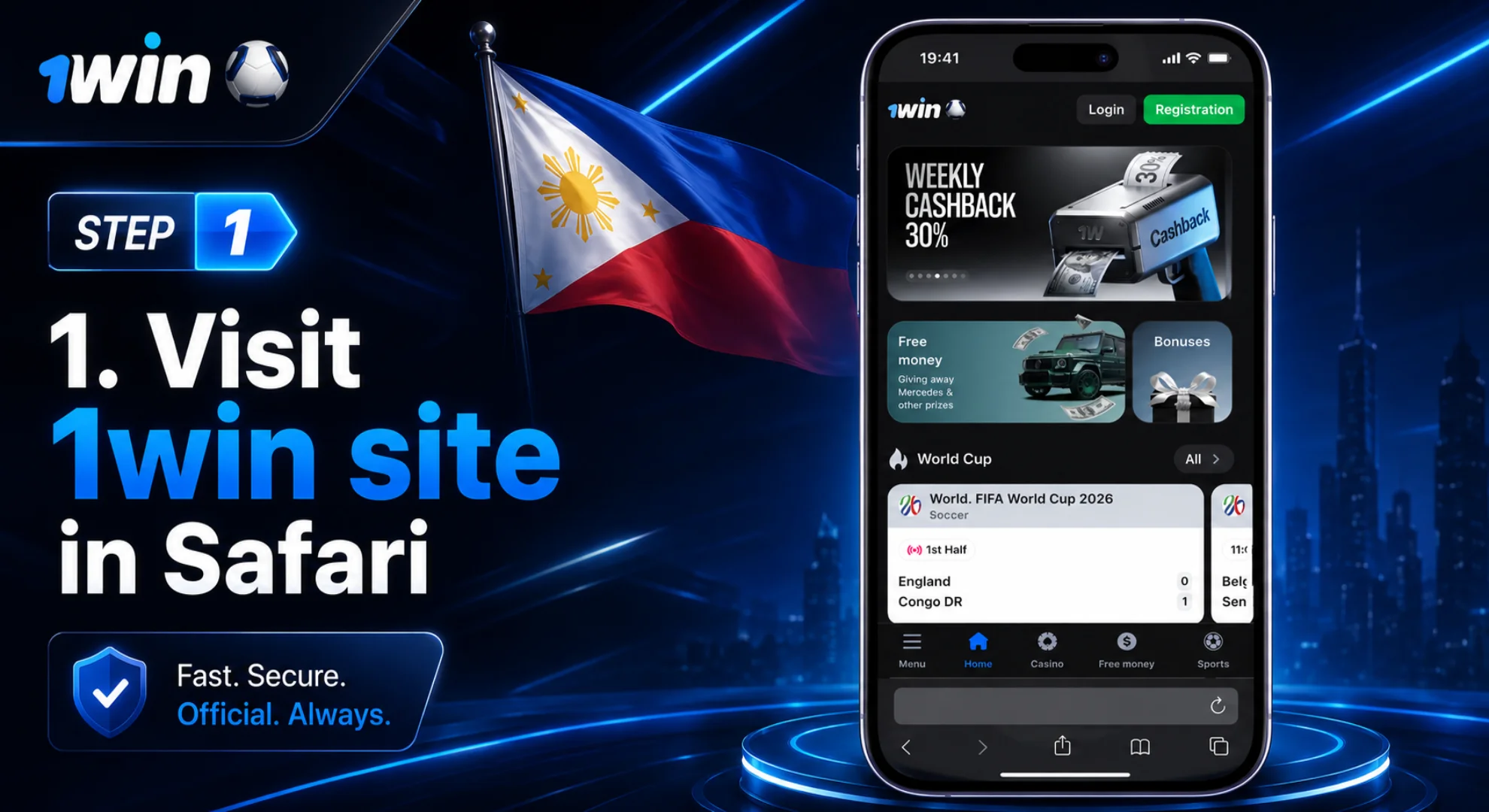 visit official site 1win in safari